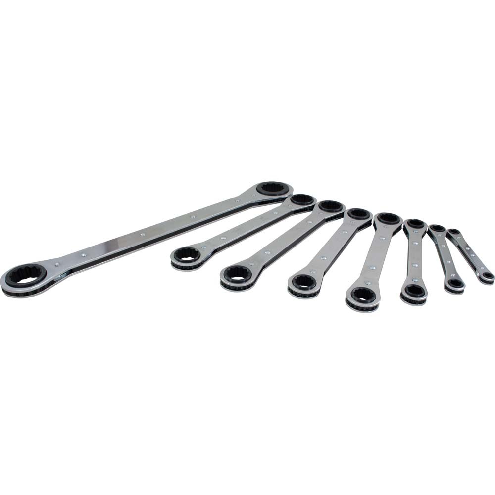 8 Piece 6 & 12 Point SAE, Flat Ratcheting Box Wrench Set, 1/4" X 5/16" - 1" X 1-1/16"