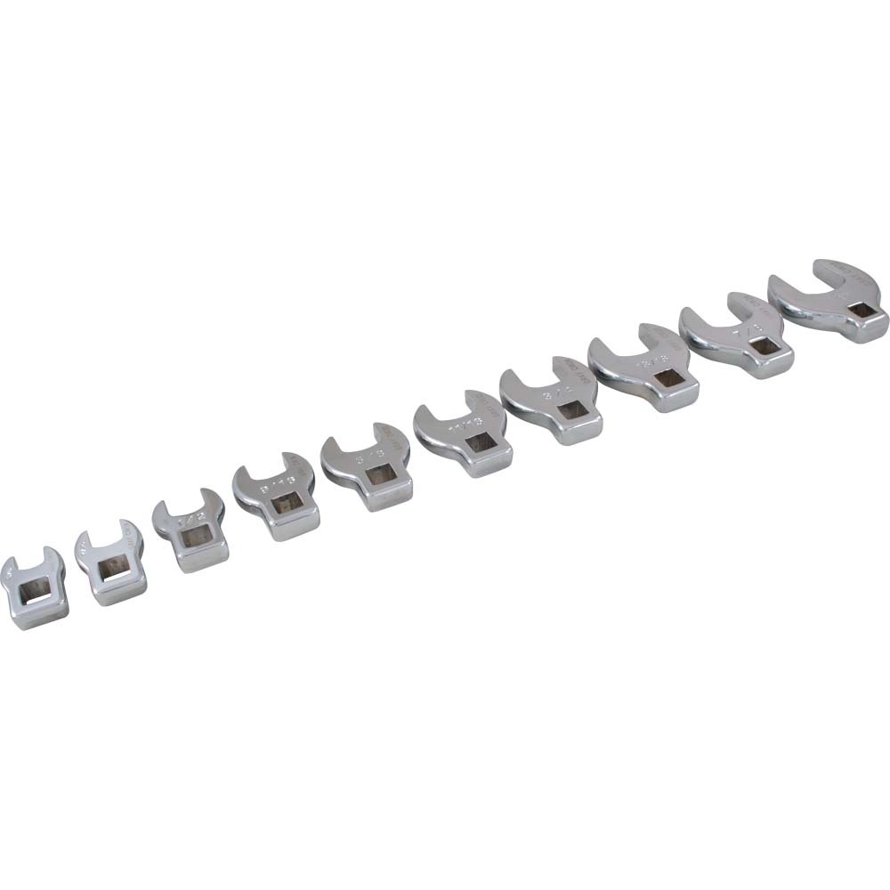 10 Piece 3/8" Drive SAE, Mirror Chrome Open End, Crow foot Wrench Set, 3/8" - 1"
