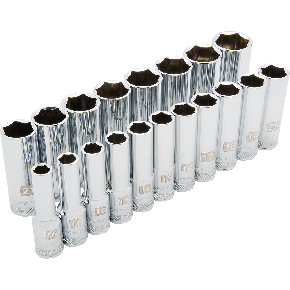 1/2" Drive 19 Piece 6 Point Deep, Metric Socket Set, 10mm - 28mm