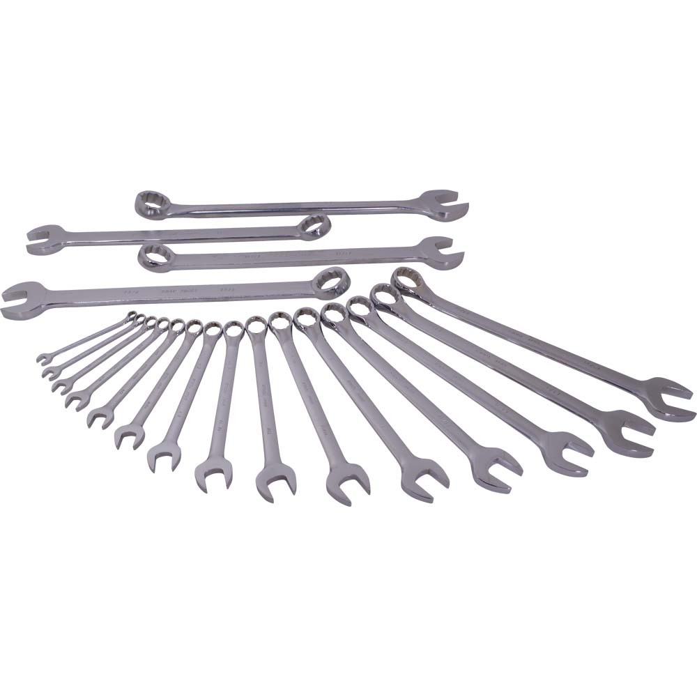 19 Piece 12 Point SAE, Mirror Chrome & Satin Combination Wrench Set, 3/8" - 1-5/8"