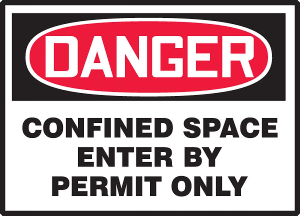 Safety Label, DANGER CONFINED SPACE ENTER BY PERMIT ONLY, 3 1/2" x 5", Adhesive Vinyl, 5/pk