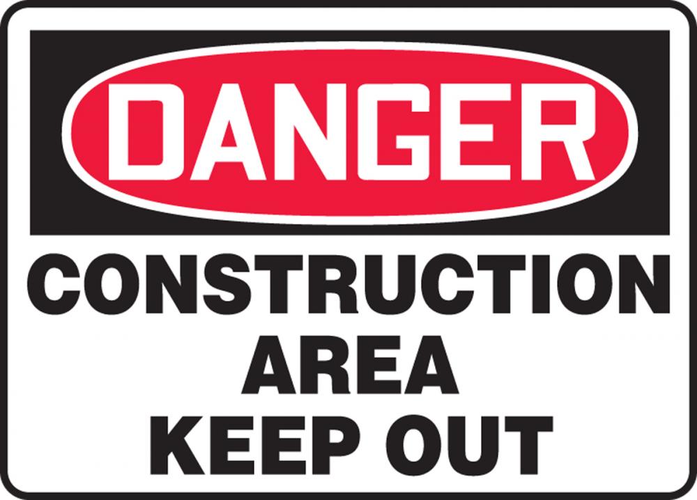 Safety Sign, DANGER CONSTRUCTION AREA KEEP OUT, 7" x 10", Adhesive Vinyl