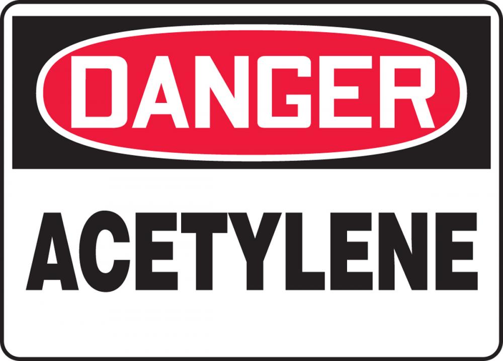 Safety Sign, DANGER ACETYLENE, 7" x 10", Aluminum