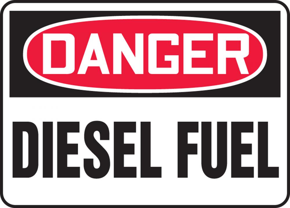 Safety Sign, DANGER DIESEL FUEL, 10" x 14", Aluminum