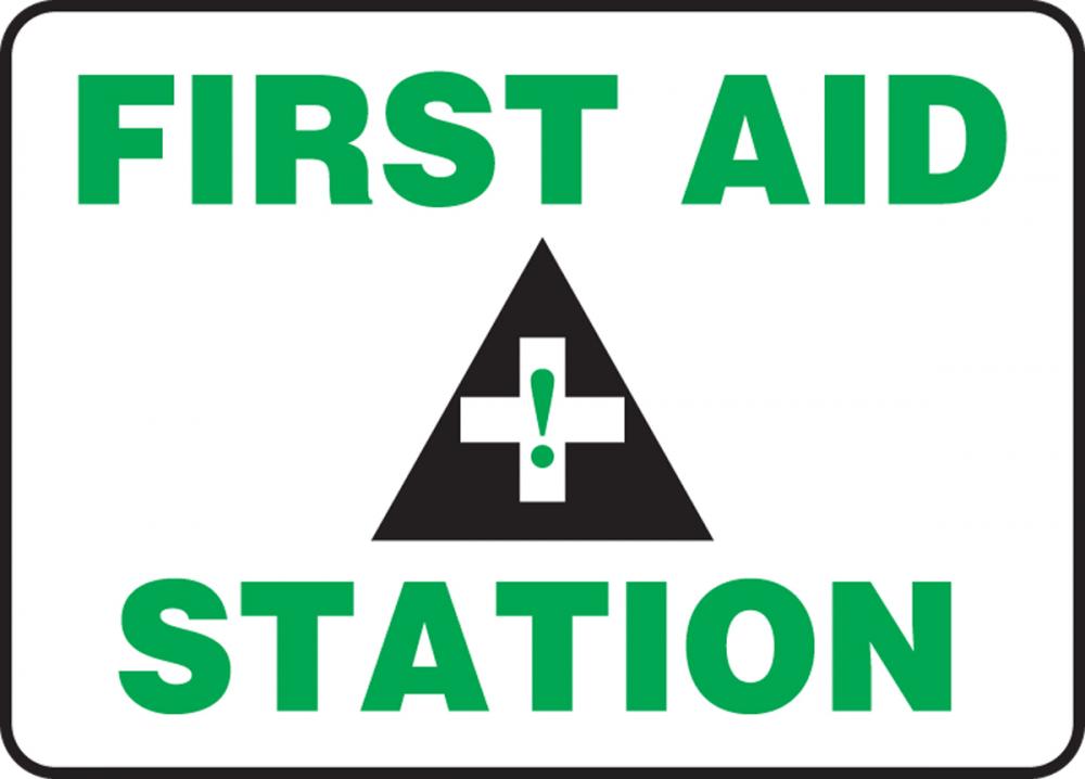 Safety Sign, FIRST AID STATION, 7" x 10", Adhesive Vinyl