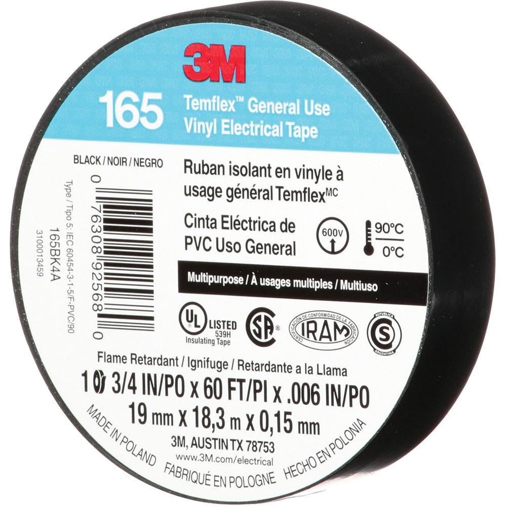 3M™ TEMFLEX™ GENERAL USE VINYL ELECTRICAL TAPE, BLACK, 3/4" X 60 FT., 6 MIL, PACK OF 10