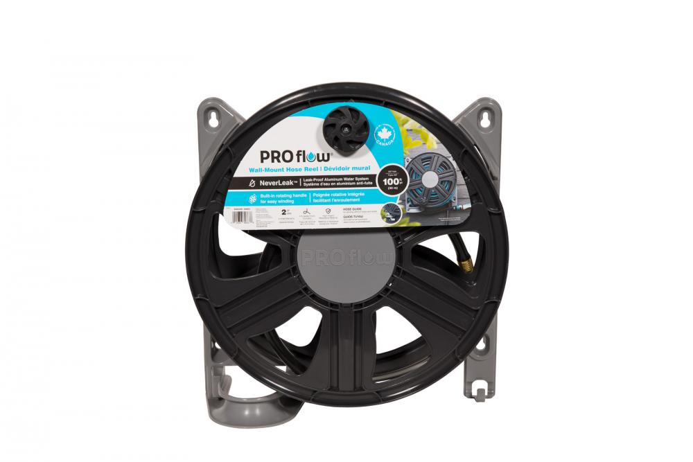 Hose reel, wall mount, Never Leak, gray, assembled, capacity 100 ft. Ames