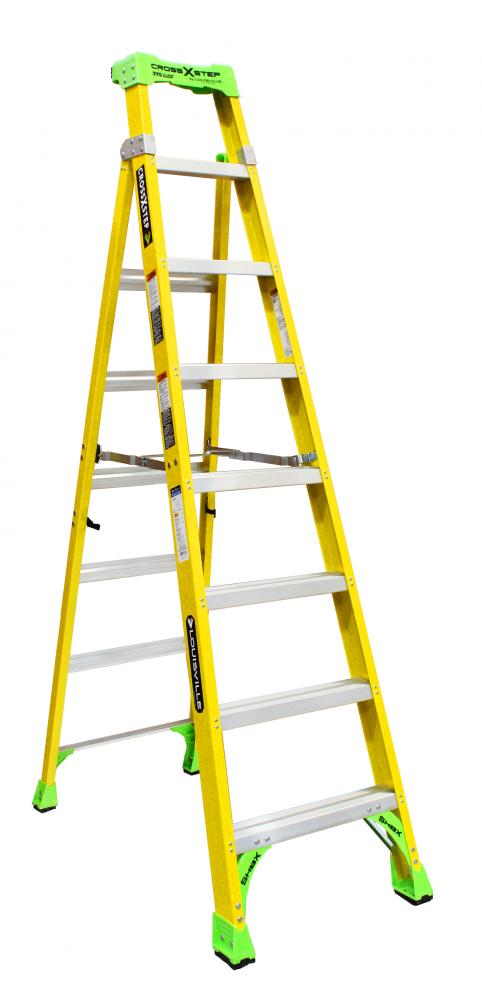 8' Fiberglass Cross Step Ladder, Type IAA, 375 lb Load Capacity