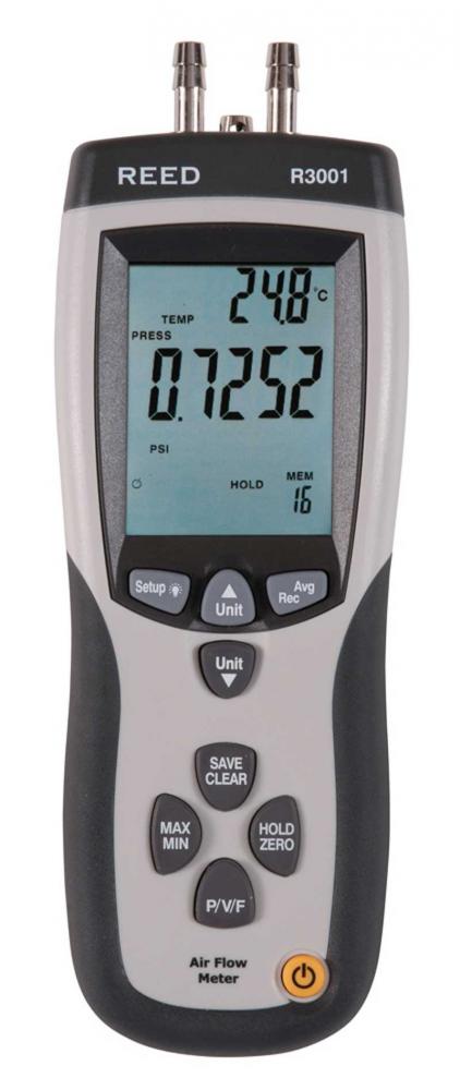 REED R3001 Pitot Tube Anemometer and Differential Manometer, with Air Volume (CFM/CMM)