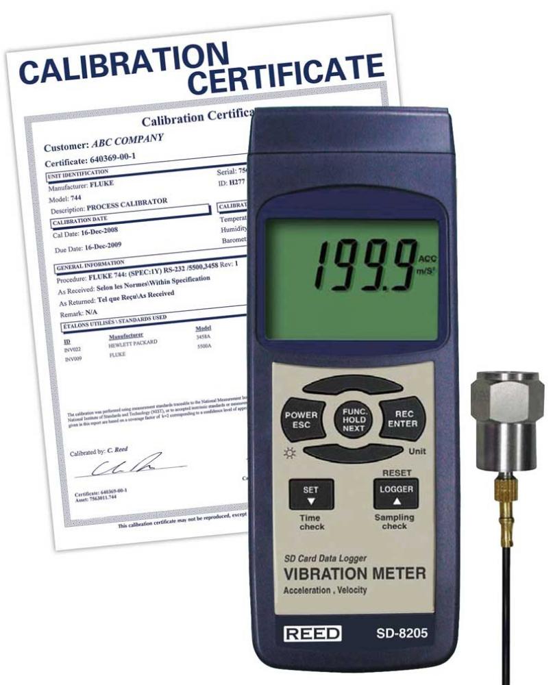 REED SD-8205-NIST SD Series Vibration Meter, Datalogger, includes NIST traceable Certification
