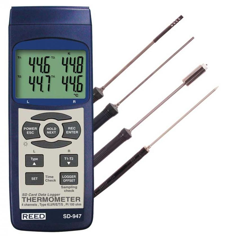 REED SD-947DELUXE 4 Channel Thermocouple Thermometer Data Logger Kit