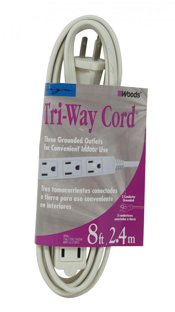 INDCORD- 16/3 SPT-2 8' WHITE 3OUTLET W