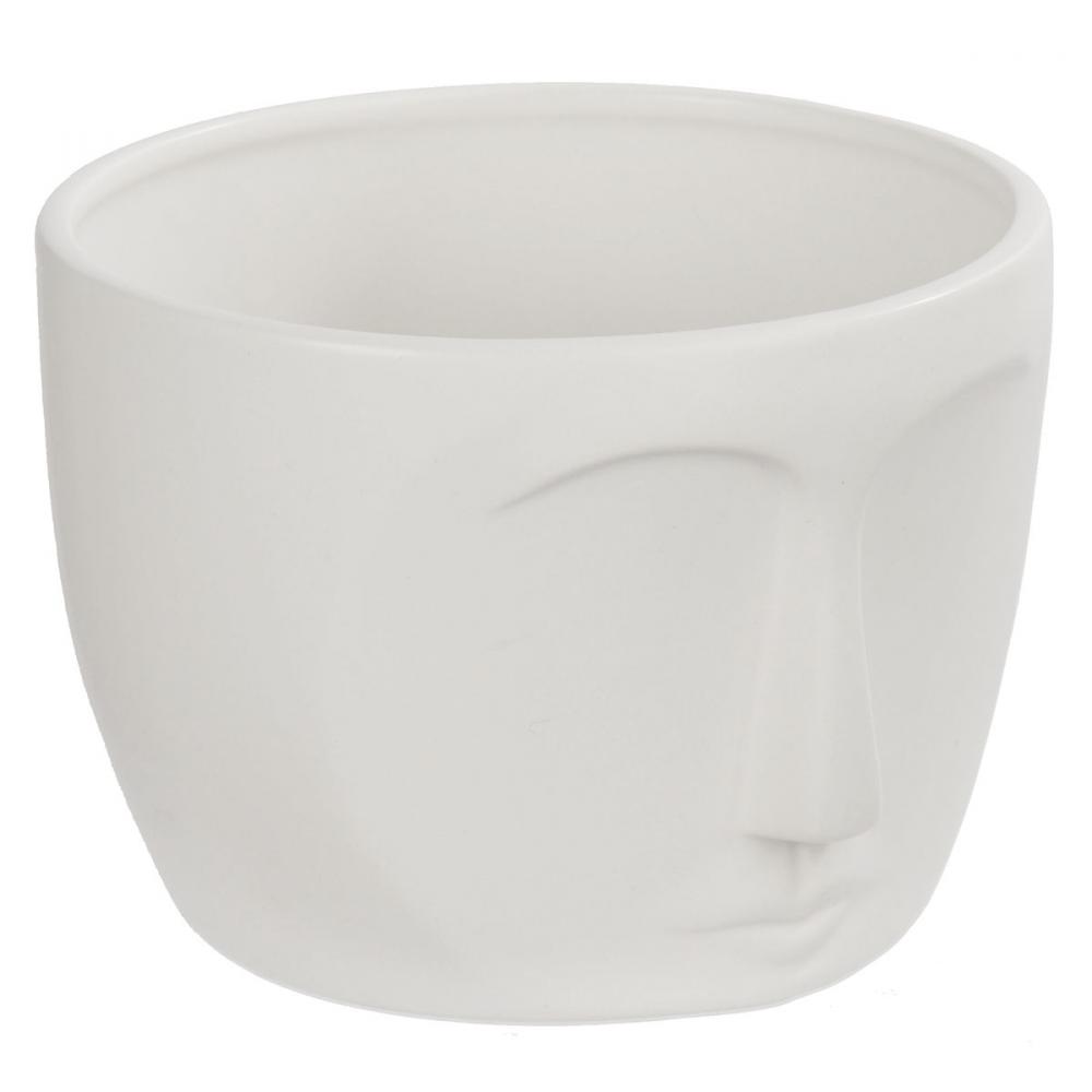 Ceramic Face Planter Round 6x4.25in Matte White