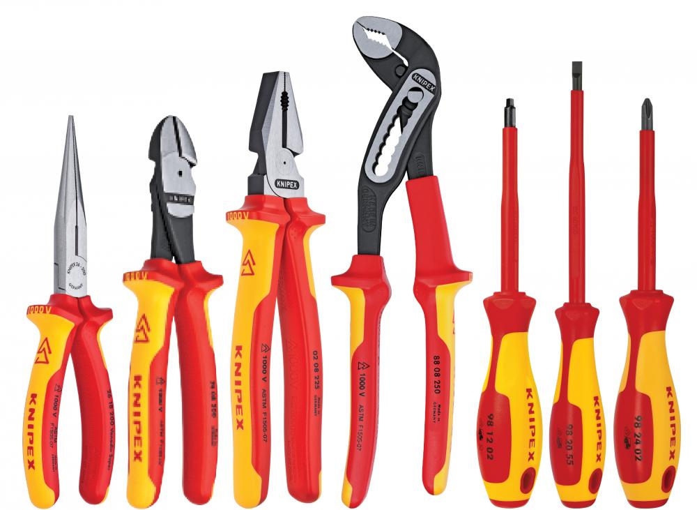 7 Pc Pliers and Screwdriver Tool Set-1000V Insulated in Tool Roll