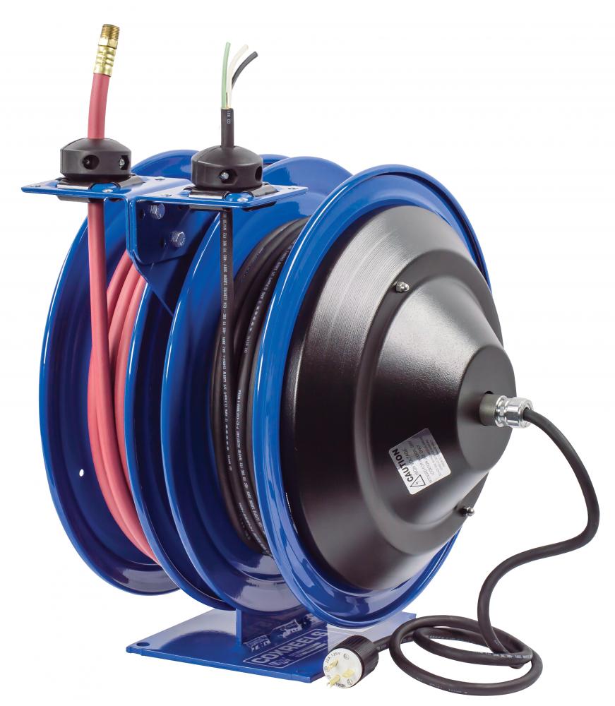 Dual Purpose Spring Rewind Reels 3/8inx50ft 300PSI; Less accessory 50ft cord 12 AWG